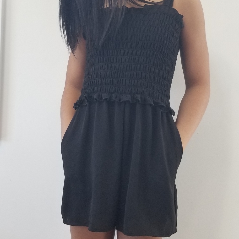Black Romper with Tie Straps